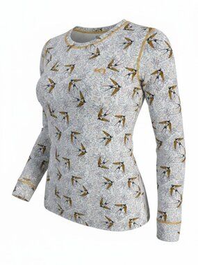 KARI TRAA Bird Print Baselayer Top Nordic Activewear Stretch long sleeve women x